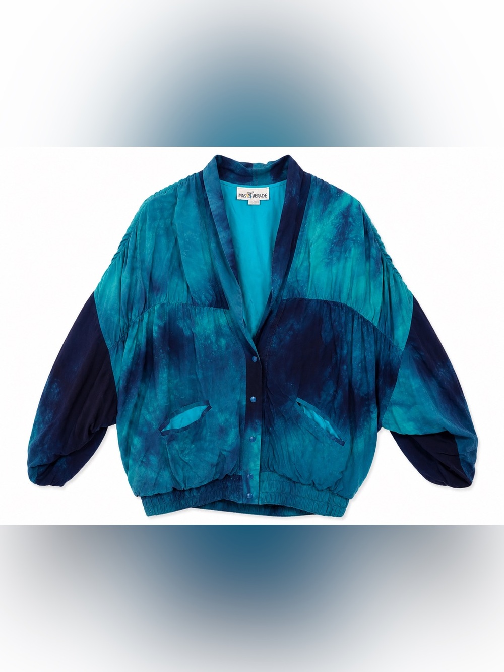 Vintage Masquerade Teal Blue Colorblock Rayon Dolman Sleeve Jacket Made in‎ USA